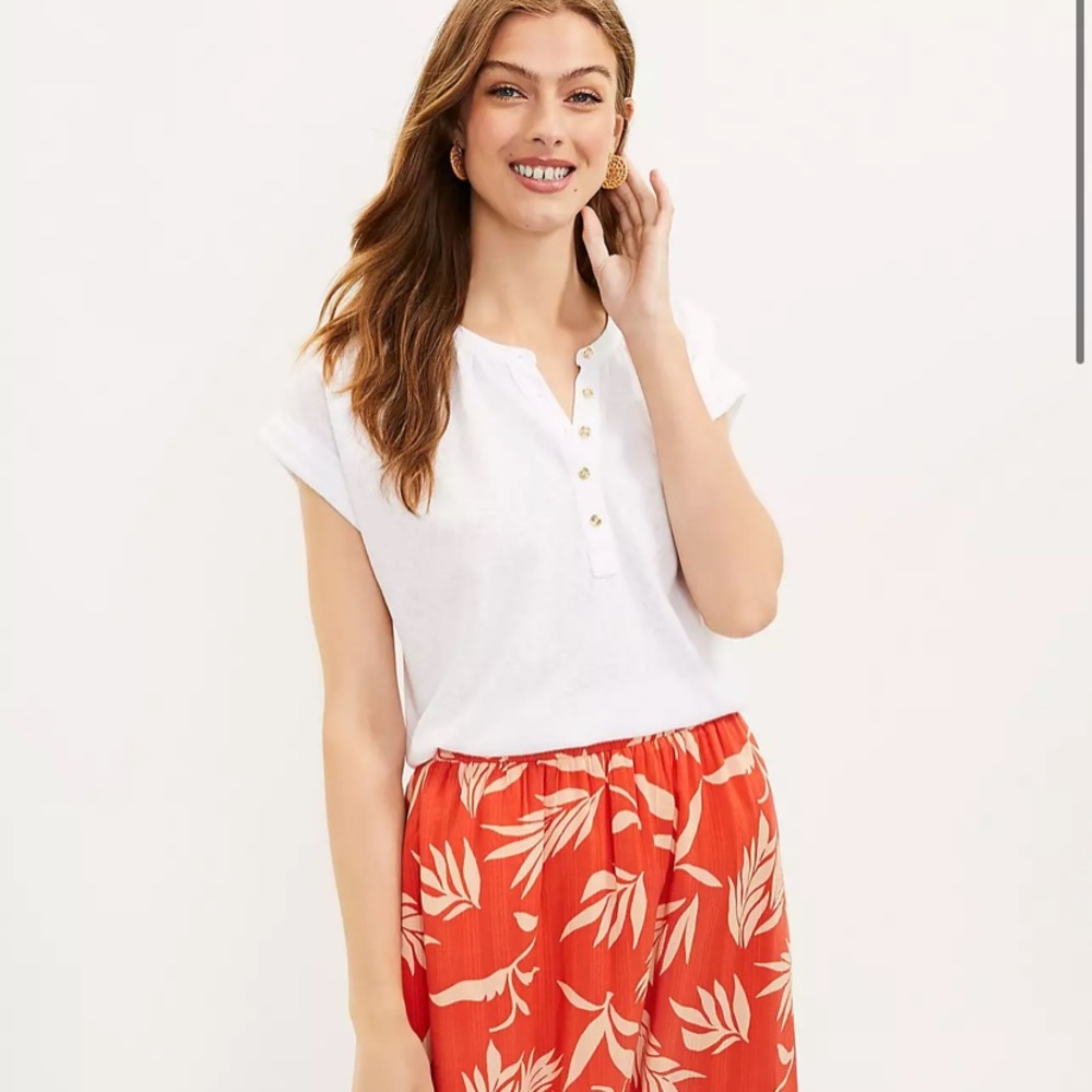 LOFT NWT Henley Tunic Tee with Buttons - White